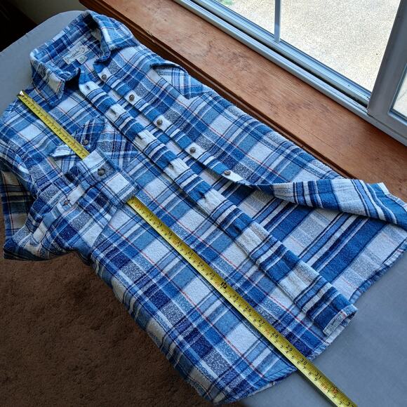 Canyon Guide Juneau Flannel Shirt 2X blue white plaid LS well worn warm soft - Picture 12 of 14